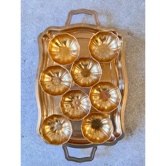 Vintage dessert coupes set, 8 footed metal bowls with tray, ice cream cups - Picture 5 of 6